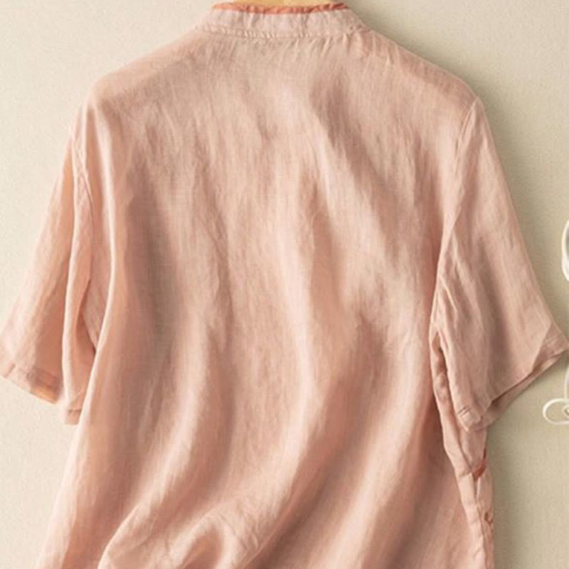 Koszula damska z bawełny i lnu z haftowanym kołnierzykiem i żabim guzikiem w stylu „Buddha Stones” - image 7