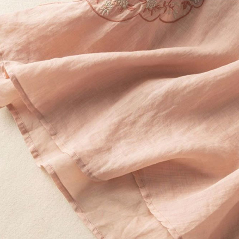 Koszula damska z bawełny i lnu z haftowanym kołnierzykiem i żabim guzikiem w stylu „Buddha Stones” - image 8