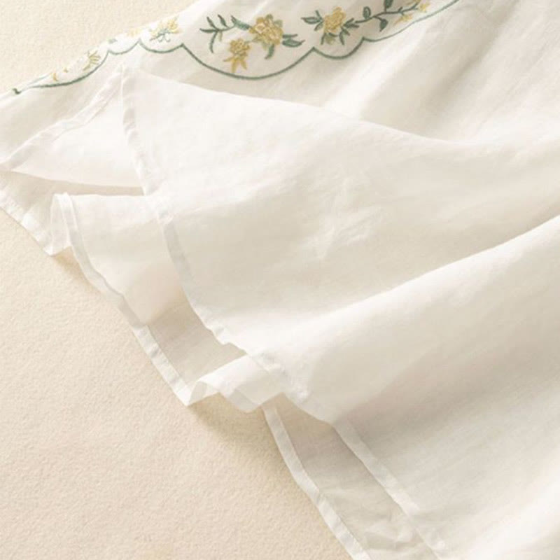 Koszula damska z bawełny i lnu z haftowanym kołnierzykiem i żabim guzikiem w stylu „Buddha Stones” - image 13