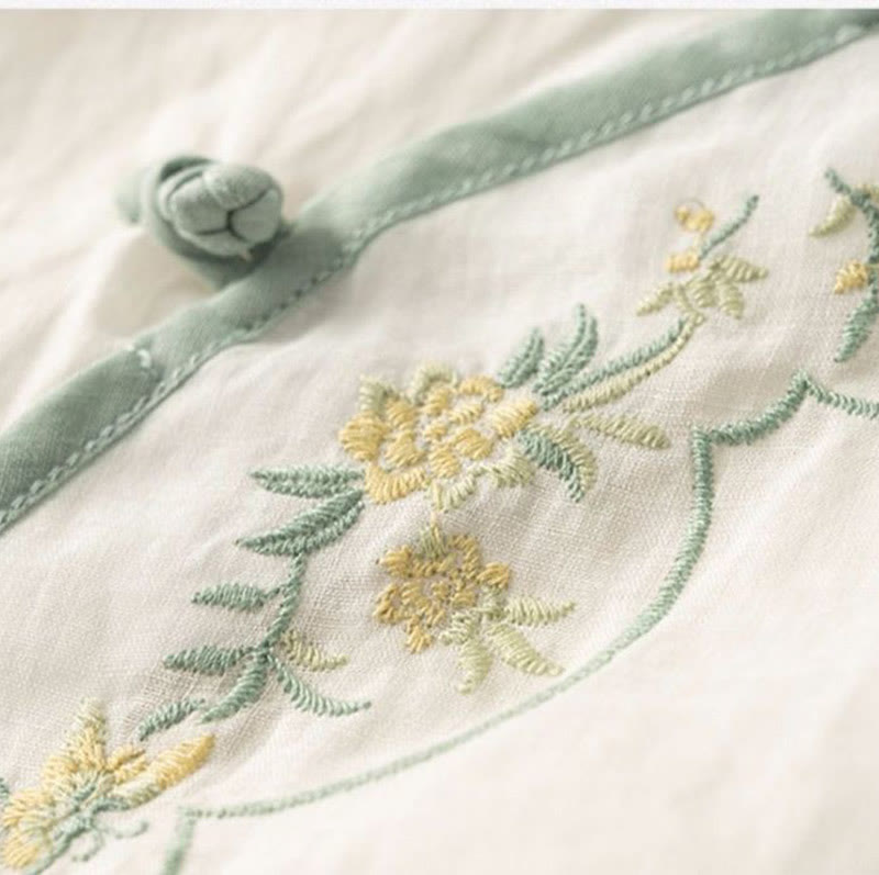 Koszula damska z bawełny i lnu z haftowanym kołnierzykiem i żabim guzikiem w stylu „Buddha Stones” - image 12