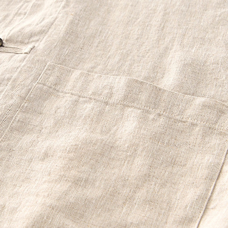 Koszula męska z krótkim rękawem i kieszeniami z motywem Buddha Stones, w jednolitym kolorze, z guzikami - image 4