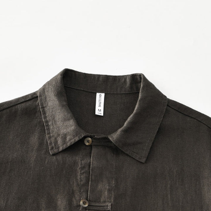 Koszula męska z krótkim rękawem i kieszeniami z motywem Buddha Stones, w jednolitym kolorze, z guzikami - image 20