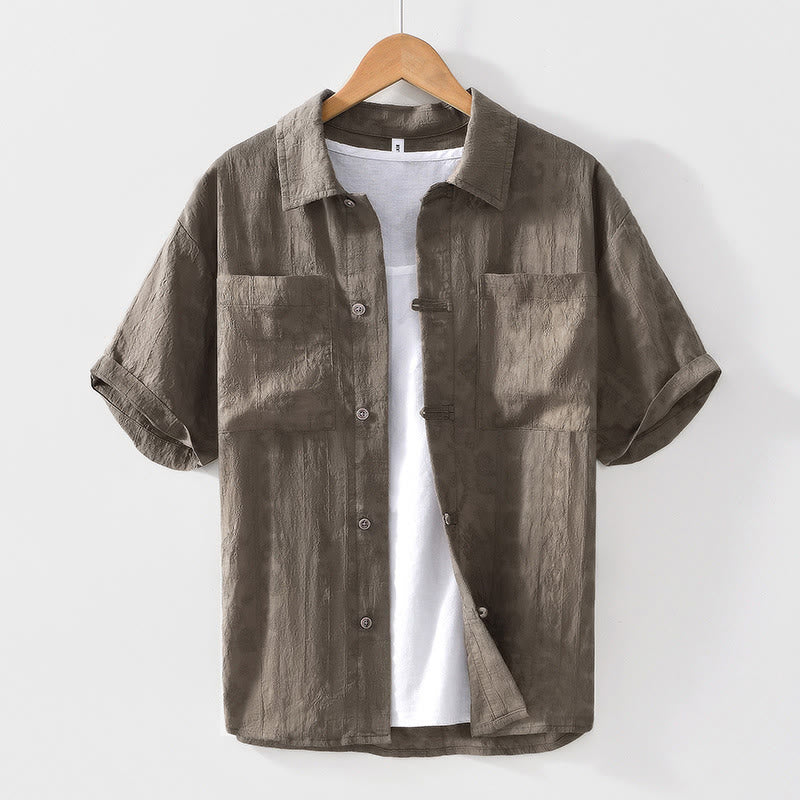 Koszula męska z krótkim rękawem i kieszeniami Buddha Stones Commute Plain Buttons - Oliwka - US/UK/AU42， EU52 (3XL) - image 17