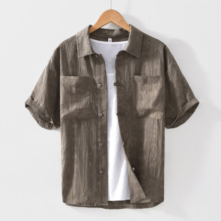 Koszula męska z krótkim rękawem i kieszeniami Buddha Stones Commute Plain Buttons - Oliwka - US/UK/AU42， EU52 (3XL) - image 17