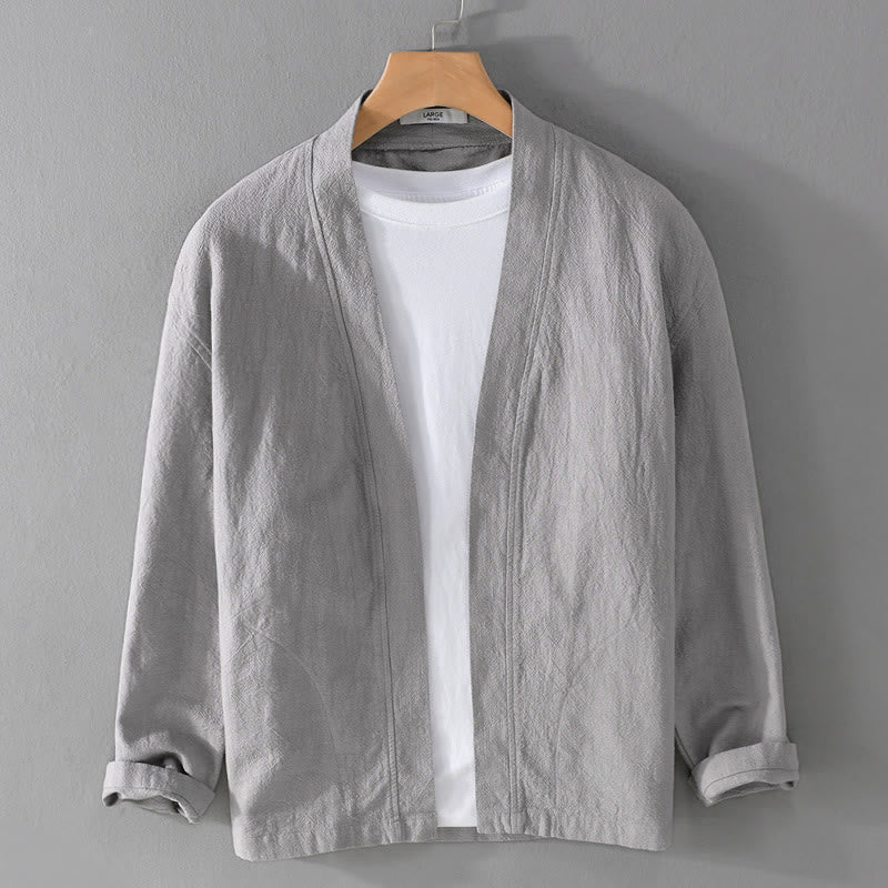 Koszula męska z długim rękawem z bawełny i lnu z motywem Buddha Stones w czystym kolorze i stójką - Srebrny - US/UK/AU42， EU52 (3XL) - image 8