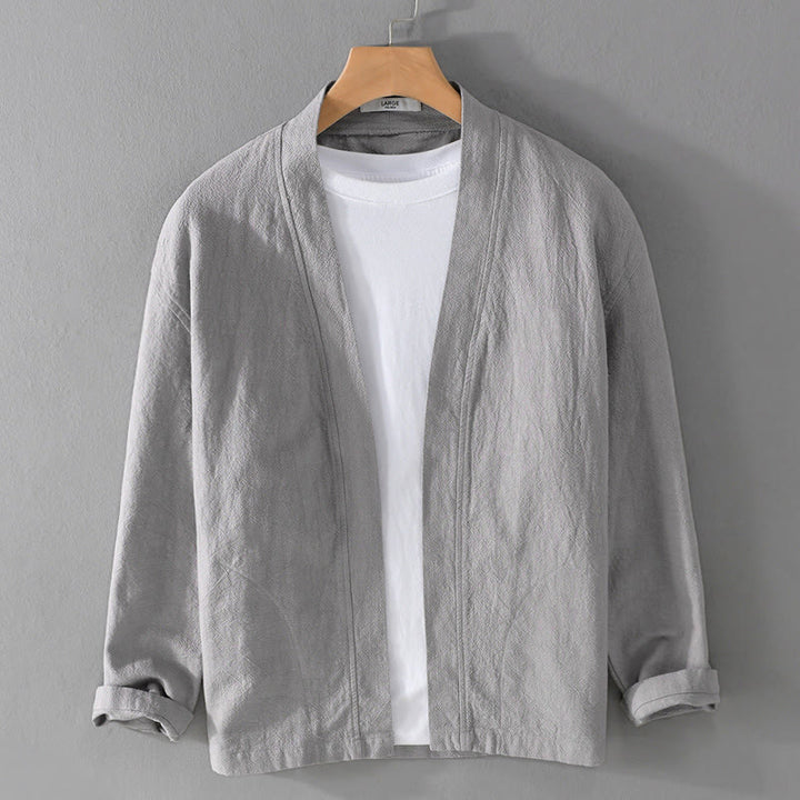 Koszula męska z długim rękawem z bawełny i lnu z motywem Buddha Stones w czystym kolorze i stójką - Srebrny - US/UK/AU42， EU52 (3XL) - image 8
