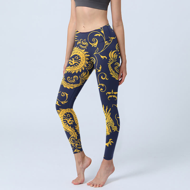 Legginsy do jogi damskie z nadrukiem winorośli i Buddha Stones - Ciemnoniebieski - US18, UK/AU22, EU50 (4XL) - image 1