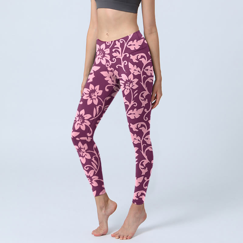 Damskie legginsy do jogi z nadrukiem różowych słoneczników i Buddha Stones - Średniofioletowoczerwony - US18, UK/AU22, EU50 (4XL) - image 1