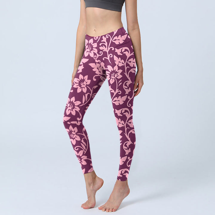 Damskie legginsy do jogi z nadrukiem różowych słoneczników i Buddha Stones - Średniofioletowoczerwony - US18, UK/AU22, EU50 (4XL) - image 1