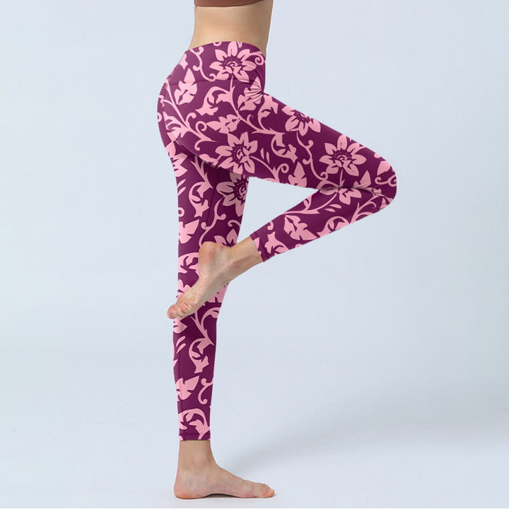 Damskie legginsy do jogi z nadrukiem różowych słoneczników i Buddha Stones - image 4