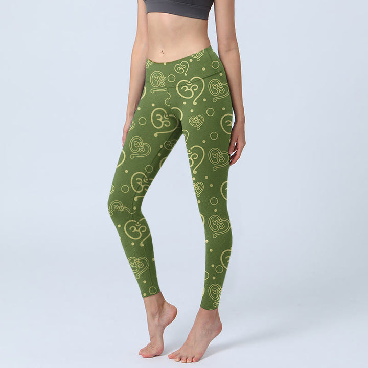 Legginsy do jogi damskie z nadrukiem "Buddha Stones" z sercem i symbolem OM - Oliwkowy - US18, UK/AU22, EU50 (4XL) - image 0