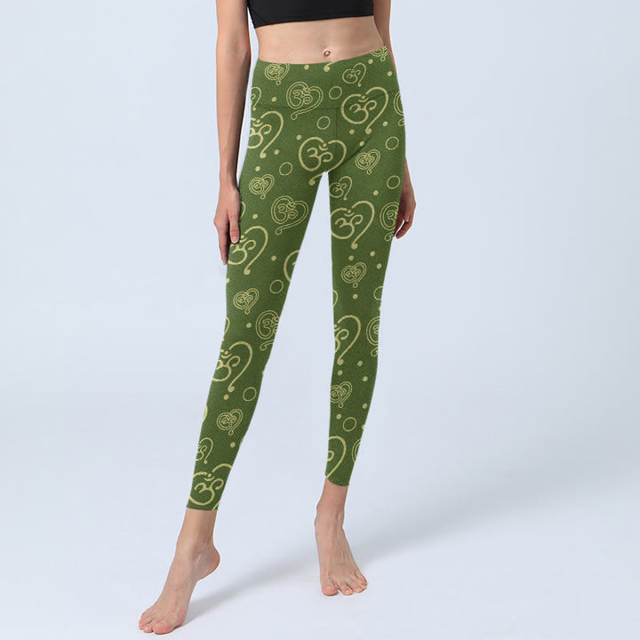 Legginsy do jogi damskie z nadrukiem "Buddha Stones" z sercem i symbolem OM - image 6