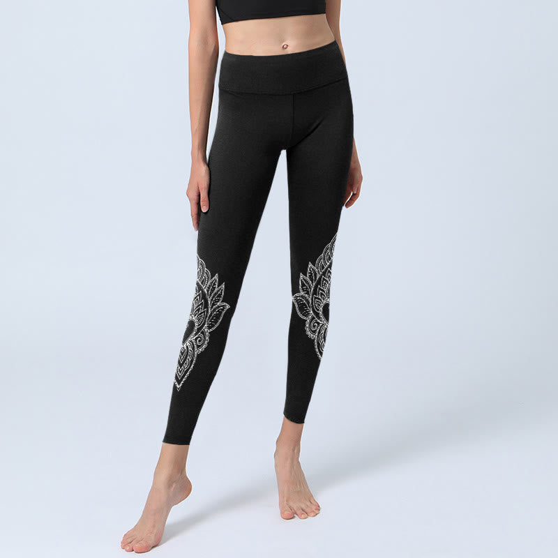 Damskie legginsy do jogi z kwiatowym nadrukiem i płatkami w kształcie serca, z Buddha Stones - image 6