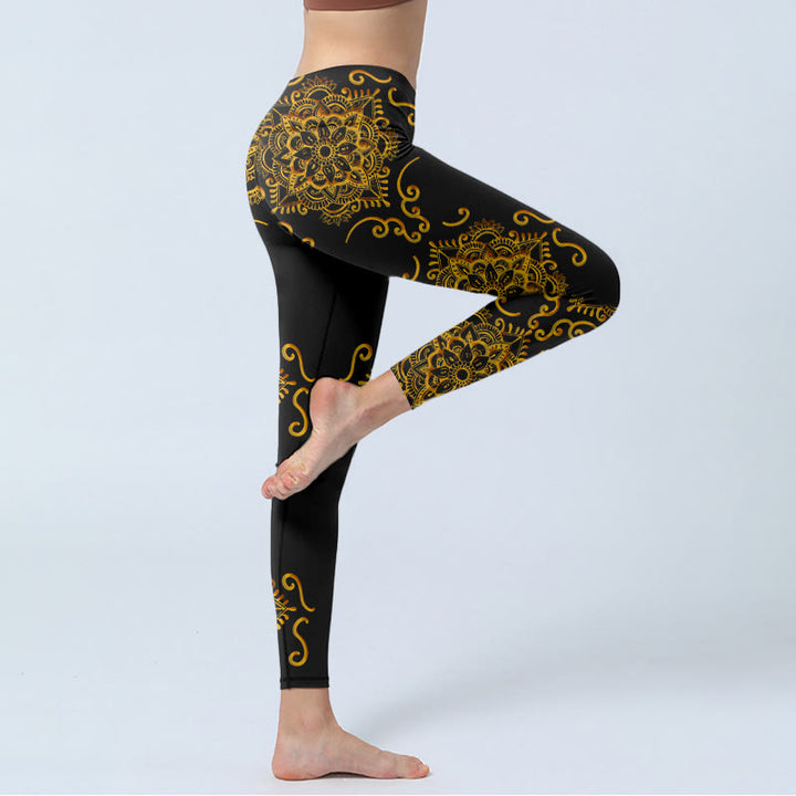 Legginsy do jogi damskie z nadrukiem kwiatów mandali i kamieniami Buddha Stones - image 3