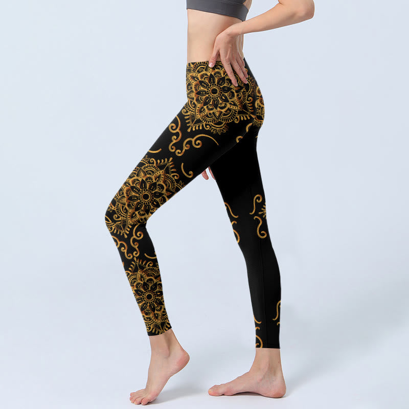 Legginsy do jogi damskie z nadrukiem kwiatów mandali i kamieniami Buddha Stones - image 2