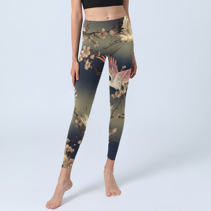 Legginsy do jogi damskie z nadrukiem "Biały Buddha Stones" i białą kwitnącą gałęzią - image 6