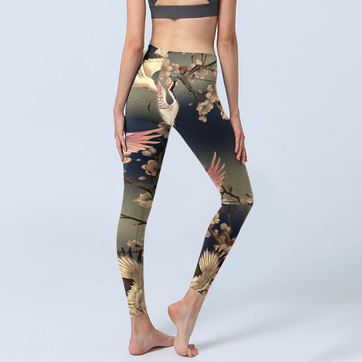 Legginsy do jogi damskie z nadrukiem "Biały Buddha Stones" i białą kwitnącą gałęzią - image 4