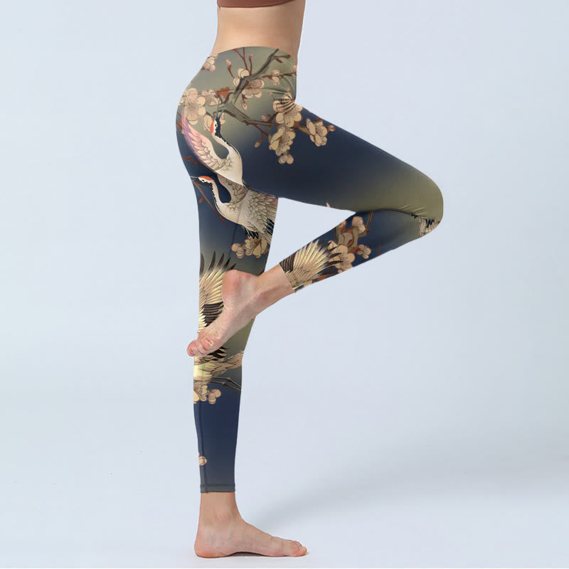 Legginsy do jogi damskie z nadrukiem "Biały Buddha Stones" i białą kwitnącą gałęzią - image 3
