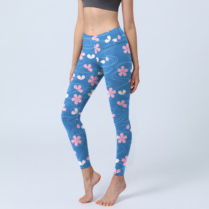 Damskie legginsy do jogi z nadrukiem w różowe kwiaty wiśni z motywem Buddha Stones - LightSkyBlue - US18, UK/AU22, EU50 (4XL) - image 1