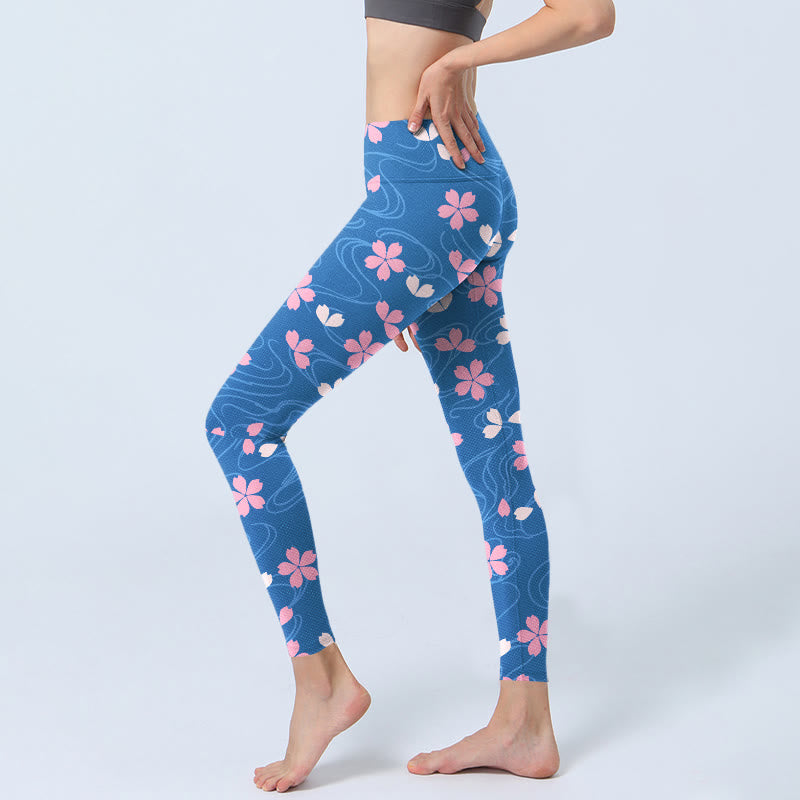Damskie legginsy do jogi z nadrukiem w różowe kwiaty wiśni z motywem Buddha Stones - image 3