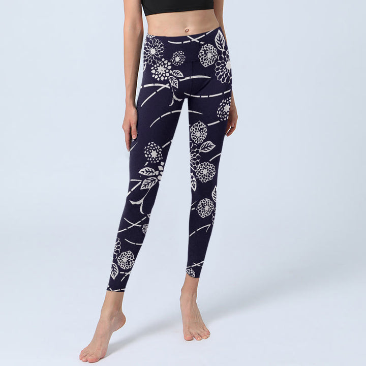 Legginsy do jogi damskie z nadrukiem chryzantem i Buddha Stones w kolorze białym - image 6