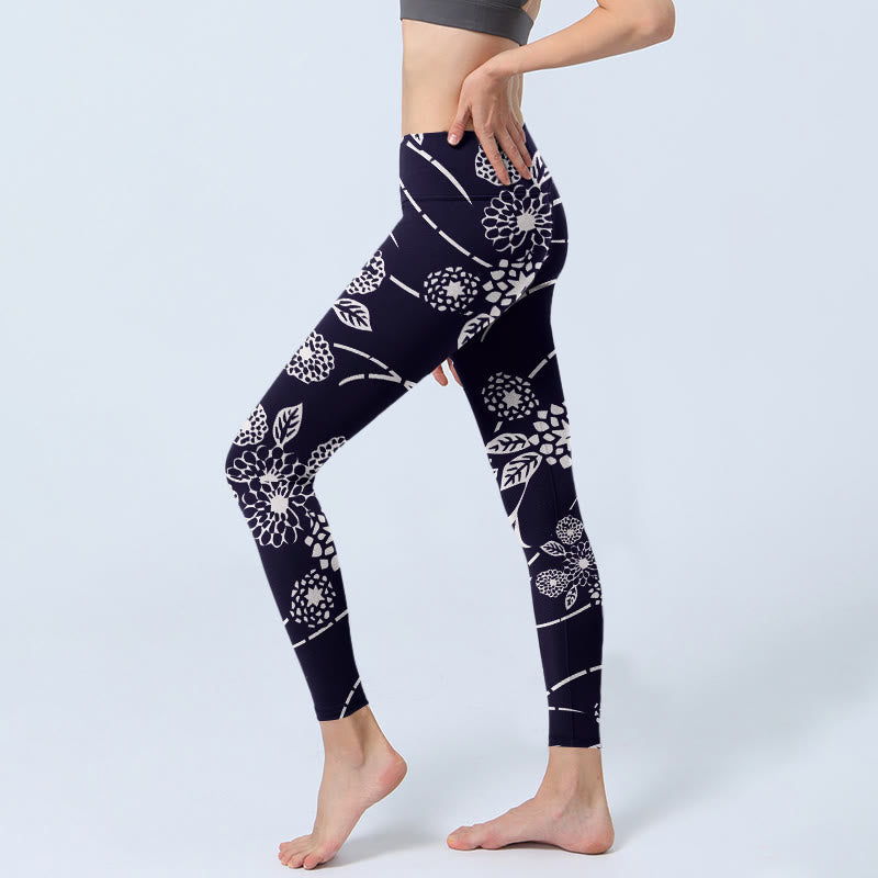 Legginsy do jogi damskie z nadrukiem chryzantem i Buddha Stones w kolorze białym - image 3