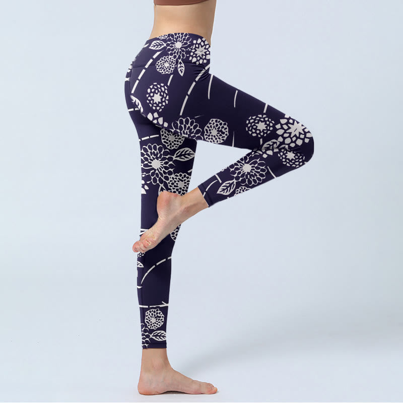 Legginsy do jogi damskie z nadrukiem chryzantem i Buddha Stones w kolorze białym - image 4
