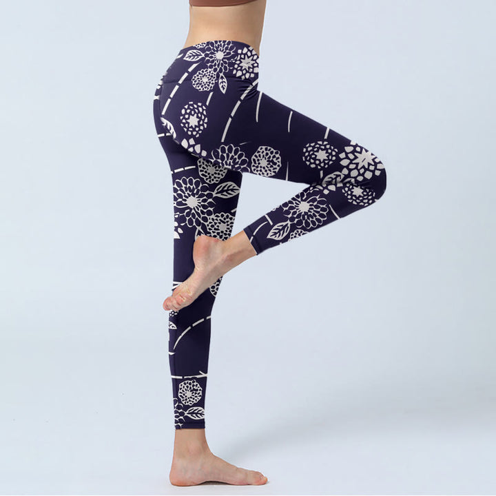 Legginsy do jogi damskie z nadrukiem chryzantem i Buddha Stones w kolorze białym - image 4
