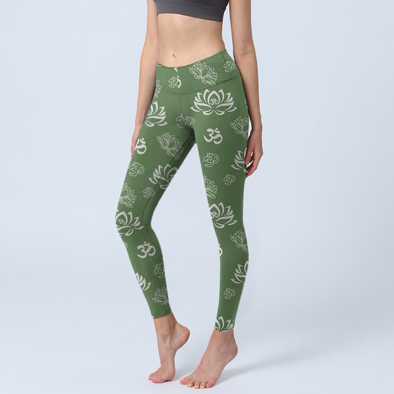 Leginsy do jogi damskie z nadrukiem Buddha Stones , symbol OM - DarkSeaGreen - US18, UK/AU22, EU50 (4XL) - image 1