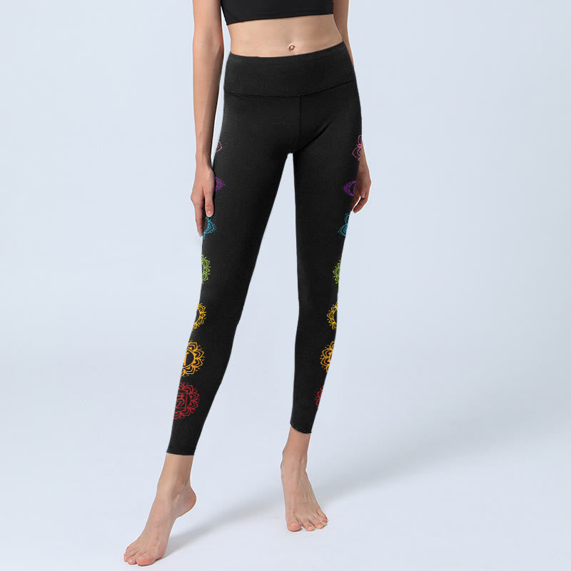 Legginsy do jogi damskie z nadrukiem w Buddha Stones z symbolem OM i sanskryckimi znakami - image 5