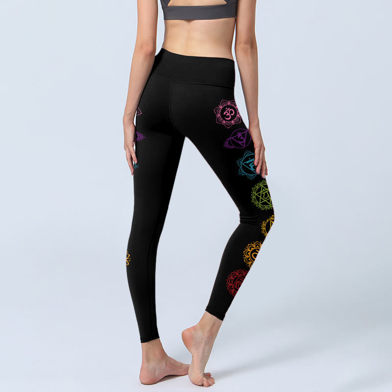 Legginsy do jogi damskie z nadrukiem w Buddha Stones z symbolem OM i sanskryckimi znakami - image 4