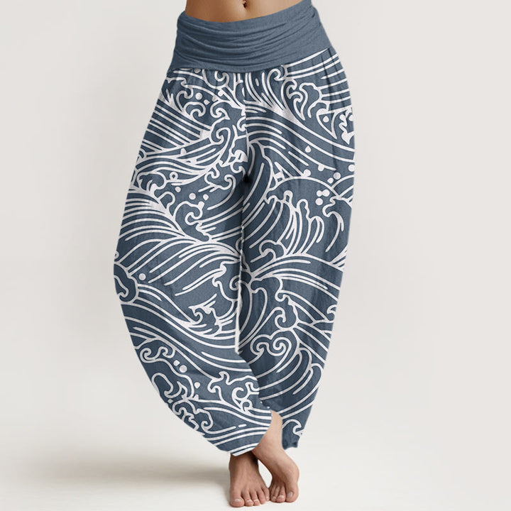 Damskie spodnie haremowe z elastyczną talią i wzorem "Buddha Stones" w fale - LightSteelBlue - US22, UK/AU26, EU54 (6XL) - image 8