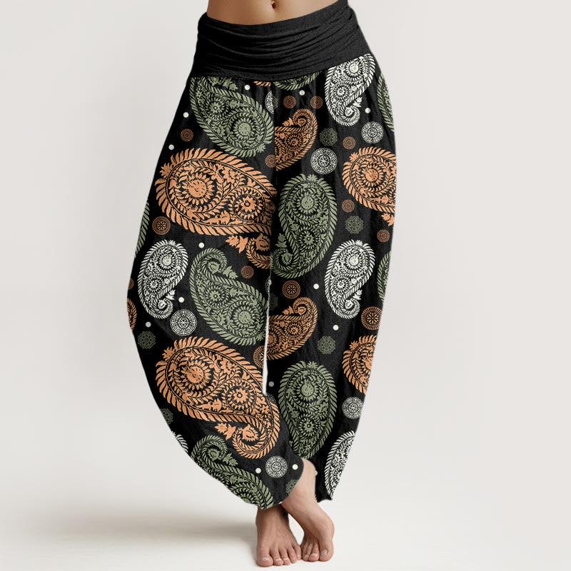 Buddha Stones haremowe z elastyczną talią i wzorem kwiatów nerkowca w kwiaty i liście słoneczników - Czarny - US22, UK/AU26, EU54 (6XL) - image 1