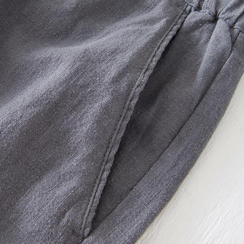 Męskie Buddha Stones lniane z bawełny i kieszeniami, letnie, w jednolitym kolorze, ze ściągaczem i elastyczną talią - image 19