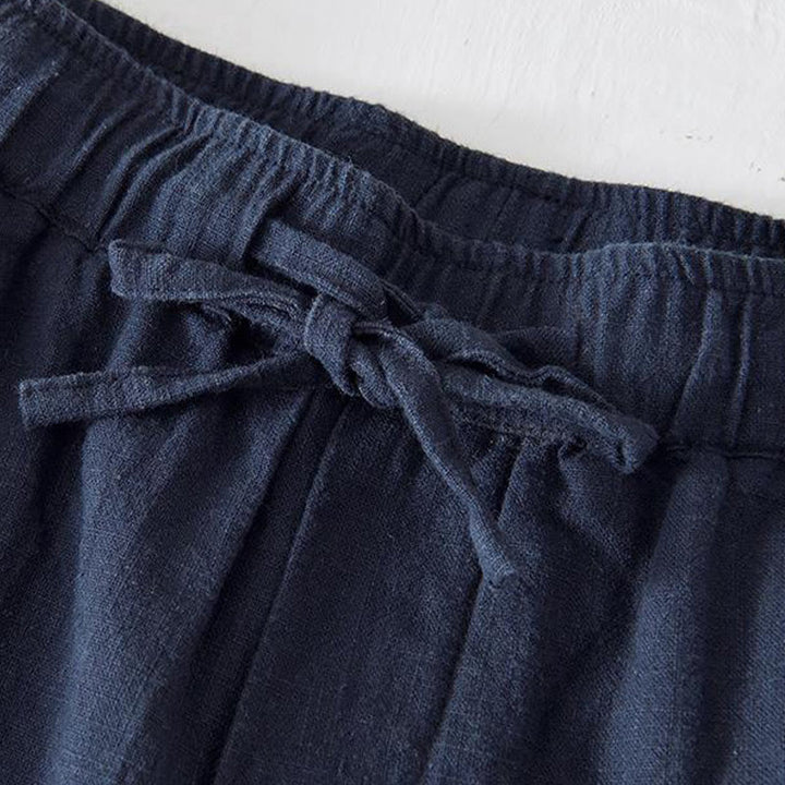 Męskie Buddha Stones lniane z bawełny i kieszeniami, letnie, w jednolitym kolorze, ze ściągaczem i elastyczną talią - image 28