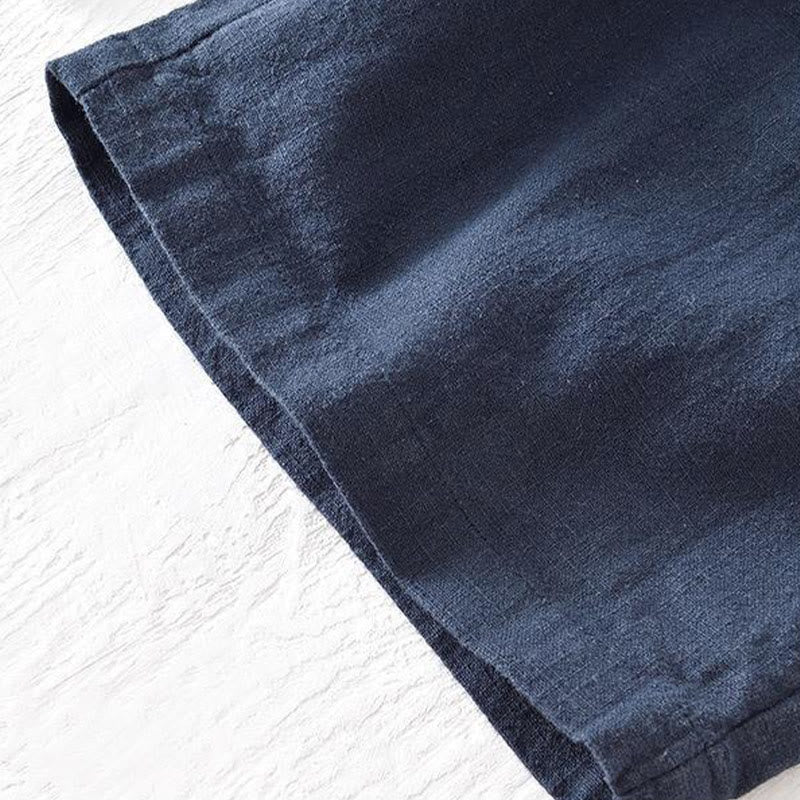 Męskie Buddha Stones lniane z bawełny i kieszeniami, letnie, w jednolitym kolorze, ze ściągaczem i elastyczną talią - image 31