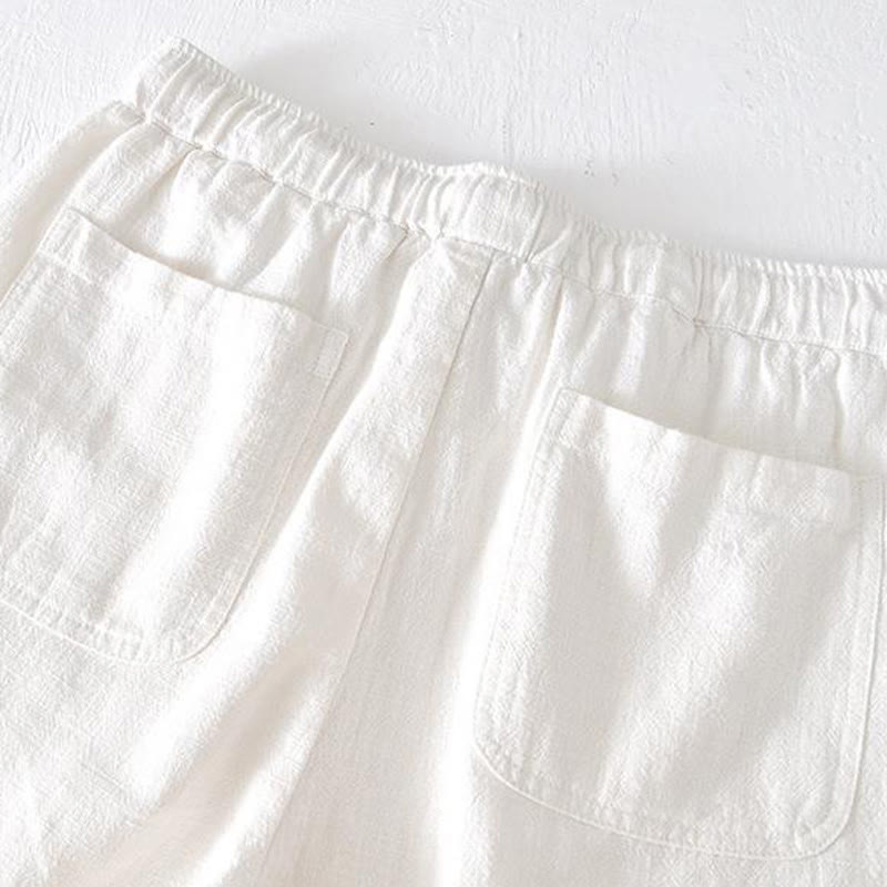 Męskie Buddha Stones lniane z bawełny i kieszeniami, letnie, w jednolitym kolorze, ze ściągaczem i elastyczną talią - image 7