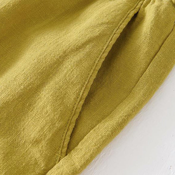 Męskie Buddha Stones lniane z bawełny i kieszeniami, letnie, w jednolitym kolorze, ze ściągaczem i elastyczną talią - image 14