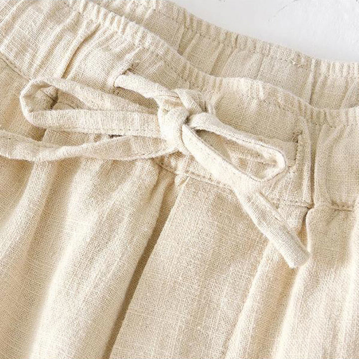 Męskie Buddha Stones lniane z bawełny i kieszeniami, letnie, w jednolitym kolorze, ze ściągaczem i elastyczną talią - image 1