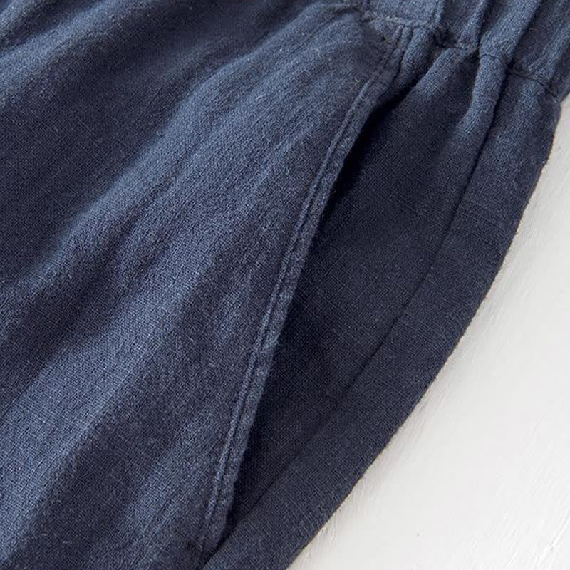 Męskie Buddha Stones lniane z bawełny i kieszeniami, letnie, w jednolitym kolorze, ze ściągaczem i elastyczną talią - image 30