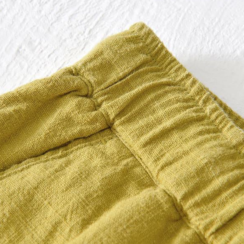 Męskie Buddha Stones lniane z bawełny i kieszeniami, letnie, w jednolitym kolorze, ze ściągaczem i elastyczną talią - image 13