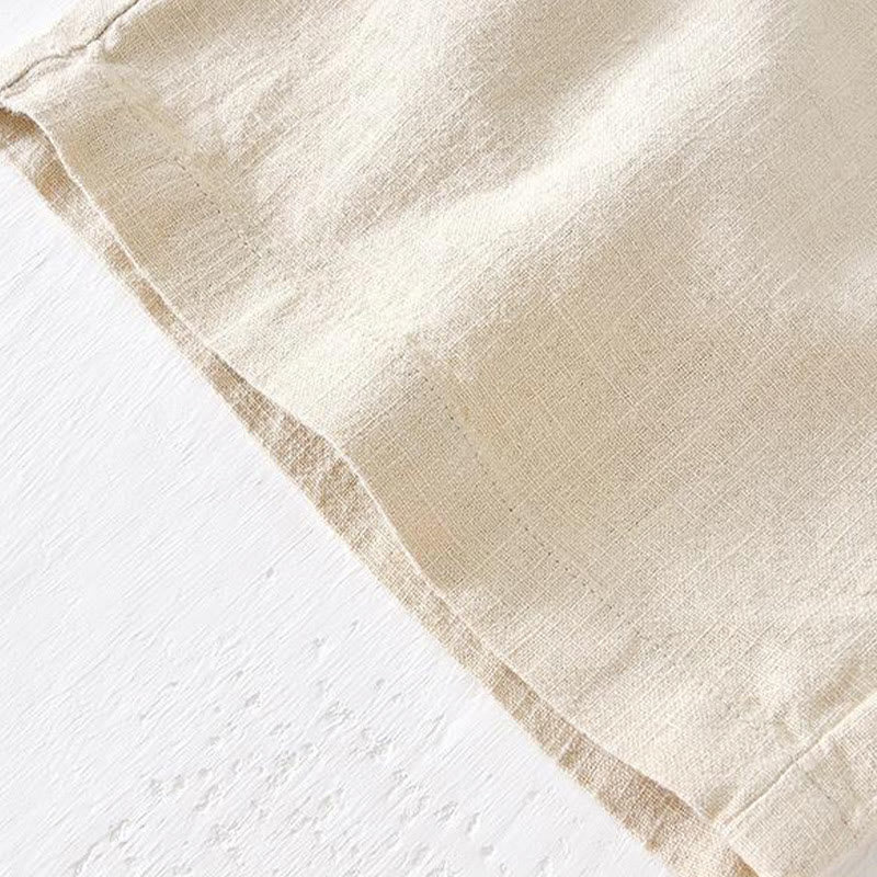 Męskie Buddha Stones lniane z bawełny i kieszeniami, letnie, w jednolitym kolorze, ze ściągaczem i elastyczną talią - image 4