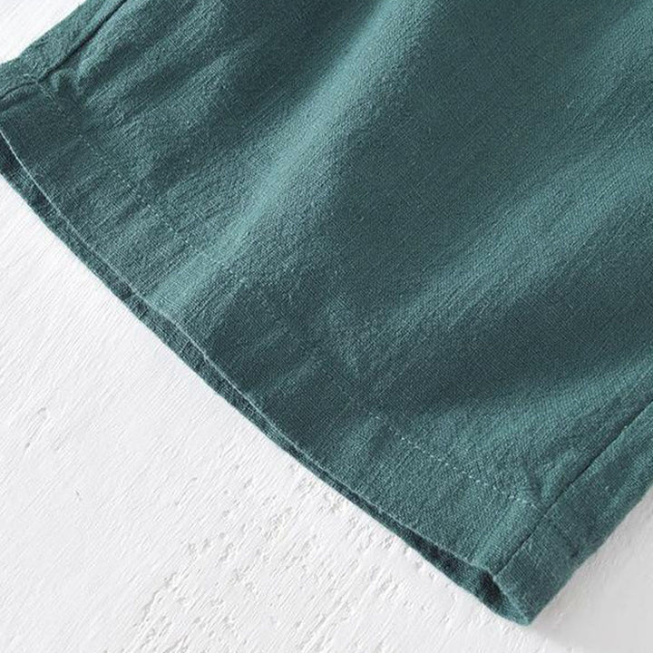 Męskie Buddha Stones lniane z bawełny i kieszeniami, letnie, w jednolitym kolorze, ze ściągaczem i elastyczną talią - image 25