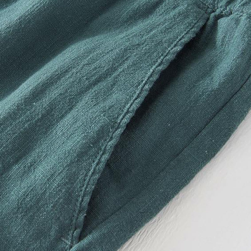 Męskie Buddha Stones lniane z bawełny i kieszeniami, letnie, w jednolitym kolorze, ze ściągaczem i elastyczną talią - image 24