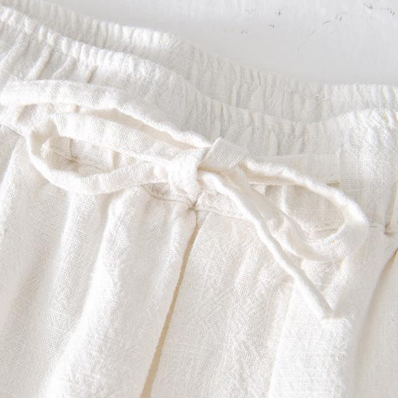 Męskie Buddha Stones lniane z bawełny i kieszeniami, letnie, w jednolitym kolorze, ze ściągaczem i elastyczną talią - image 6