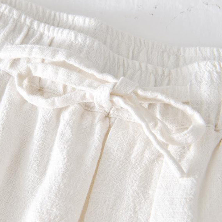 Męskie Buddha Stones lniane z bawełny i kieszeniami, letnie, w jednolitym kolorze, ze ściągaczem i elastyczną talią - image 6