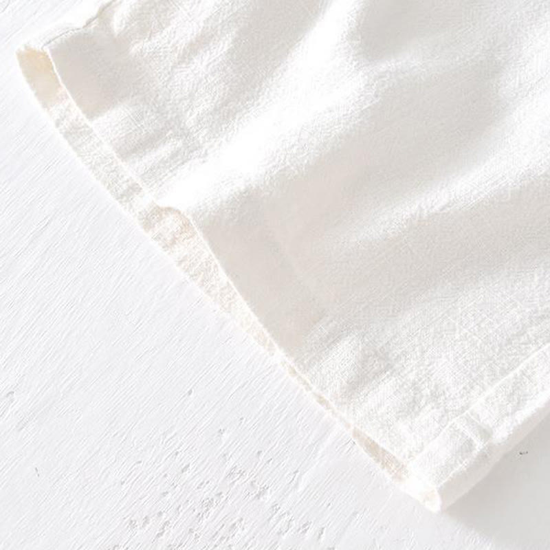 Męskie Buddha Stones lniane z bawełny i kieszeniami, letnie, w jednolitym kolorze, ze ściągaczem i elastyczną talią - image 9