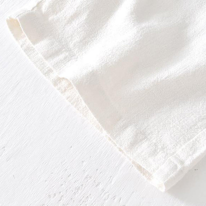 Męskie Buddha Stones lniane z bawełny i kieszeniami, letnie, w jednolitym kolorze, ze ściągaczem i elastyczną talią - image 9