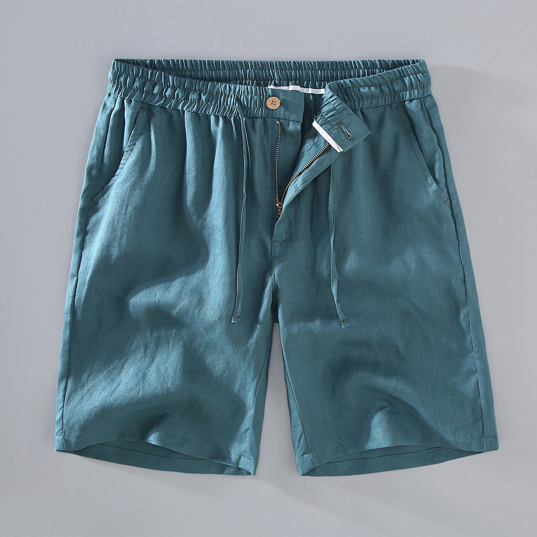 Męskie lniane szorty z kieszeniami, w jednolitym kolorze, z ozdobnym ściągaczem i guzikami, z Buddha Stones - Ciemnocyjanowy - US/UK/AU42， EU52 (3XL) - image 11