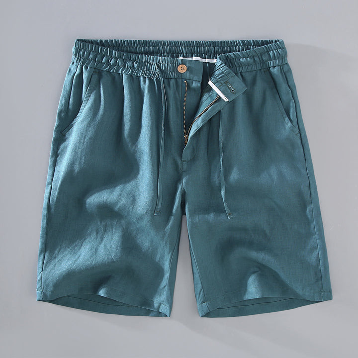 Męskie lniane szorty z kieszeniami, w jednolitym kolorze, z ozdobnym ściągaczem i guzikami, z Buddha Stones - Ciemnocyjanowy - US/UK/AU42， EU52 (3XL) - image 11